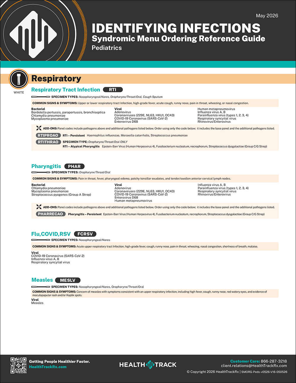 HealthTrack Pediatric Menu - May 2026